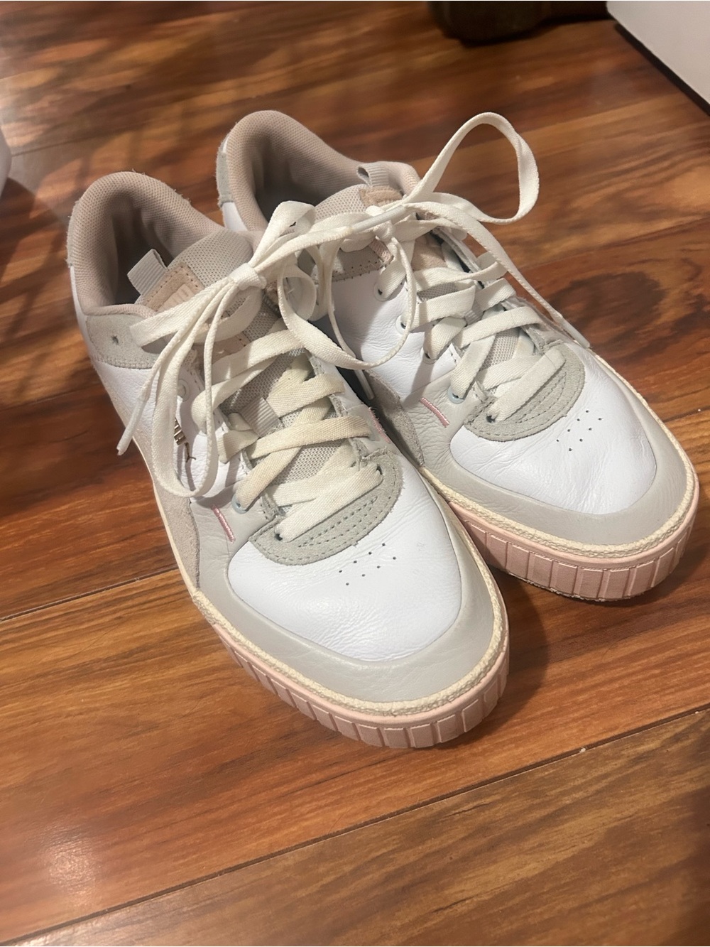 Puma Women's White Sneakers with Light Pink Sole